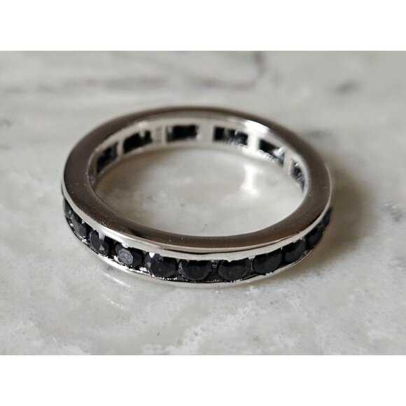 Sterling Silver Infinity Band With 24 Black Sapphires - Picture 1 of 12